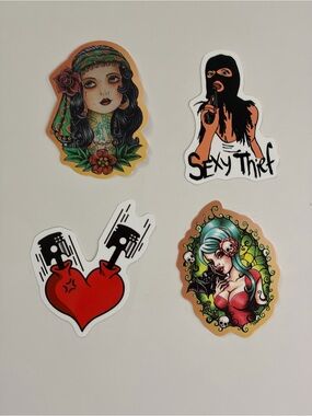Tattoo-Style Home Design Sticker Set — Green & Red Accents
